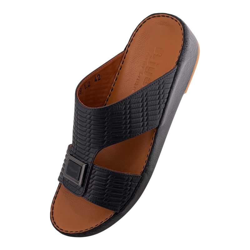 AJYAD Handmade Arabic Sandals For Men | Outdoor Mens Slippers | Everyday Flip Flops Open Toe | Arabic Genuine Shamwa Leather | New Design | Tan Footbed | Comfortable & LightWeight - Image 3
